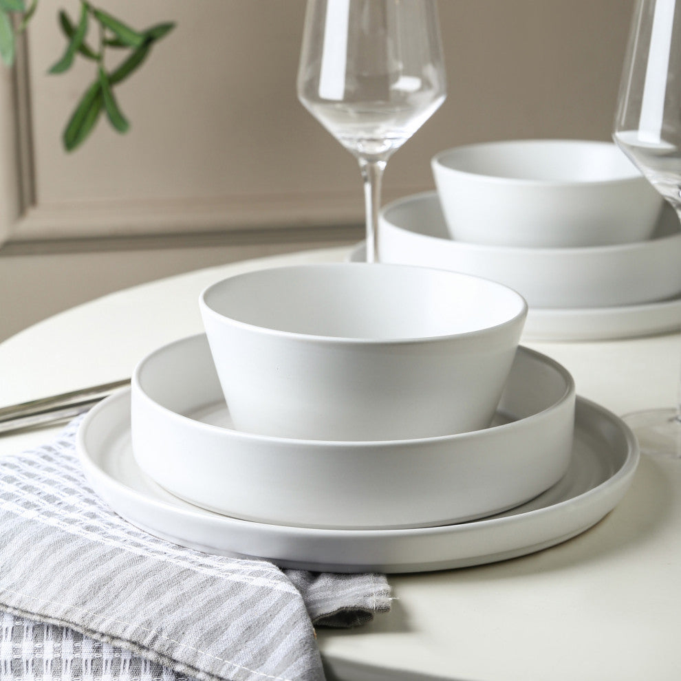 Stone Lain Elica Stoneware 12 Piece Dinnerware Set, White