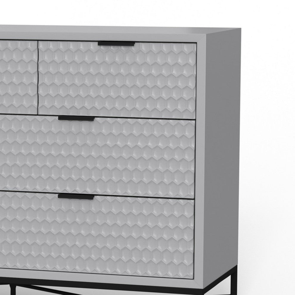 Benzara BM284245 7 Drawer Dresser, Honeycomb, Mahogany Wood, Light Gray, Black