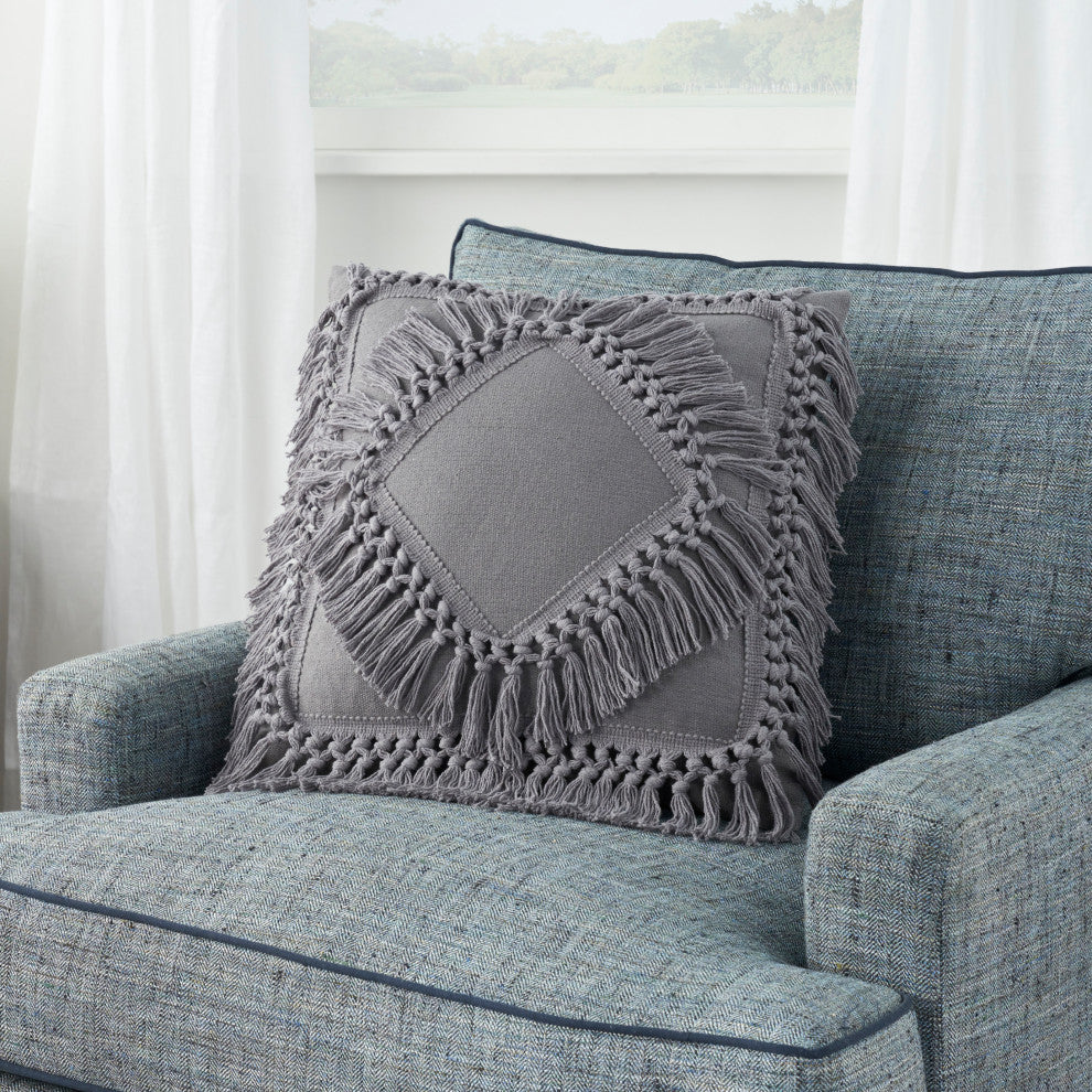 Nourison Home 18"x18" Nicole Curtis Diamond Fringe Charcoal Throw Pillows