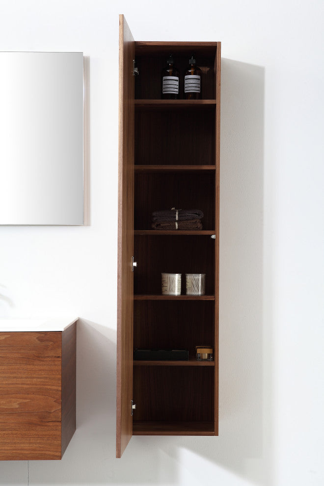 FIGURE Walnut Wall Mount Modern Bathroom Side Cabinet, 13"
