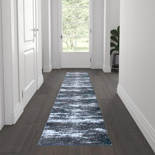 Marian Collection Distressed Olefin Area Rug with Jute Backing, Turquoise, 2' X 7'