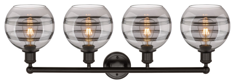 Edison-Rochester 4-Light 35" Bath Vanity Light, Oil Rubbed Bronze, Light Smoke
