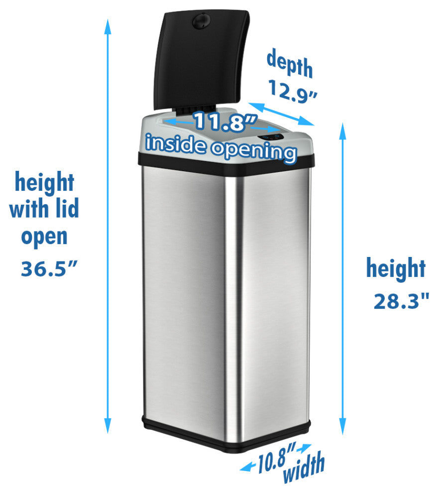 iTouchless 13 Gallon Platinum Sensor Trash Can with AbsorbX Odor Control System