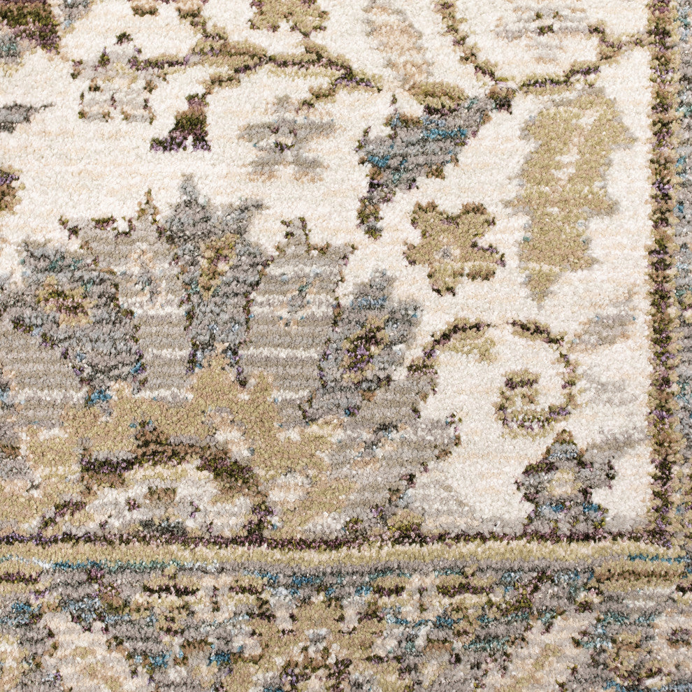 Adeline Vintage Borders Stone and Ivory Area Rug, 5'3"x7'3"