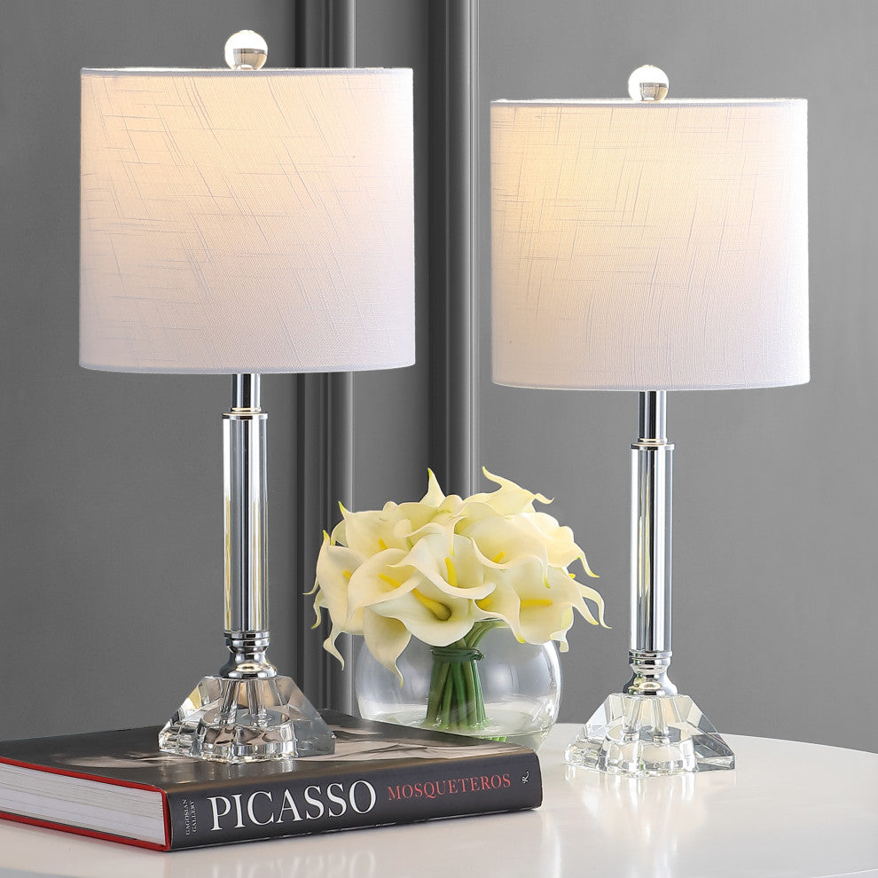 Dana 19.5" Crystal Column and Metal LED Table Lamp, Clear