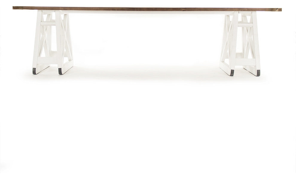 Edger French Country Rustic Natural Wood Top With White Legs Dining Table