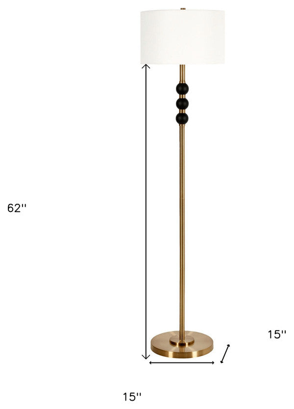 62" Black Traditional Shaped Floor Lamp With White Frosted Glass Drum Shade