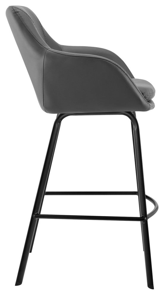 Aura Gray Faux Leather and Black Metal Swivel 26" Counter Stool