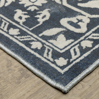 Iris Two-Tone Medallion Blue/ Ivory Area Rug 6'7" x 9'6"