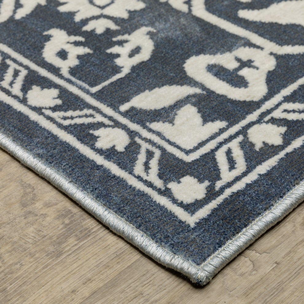 Iris Two-Tone Medallion Blue/ Ivory Area Rug 6'7" x 9'6"