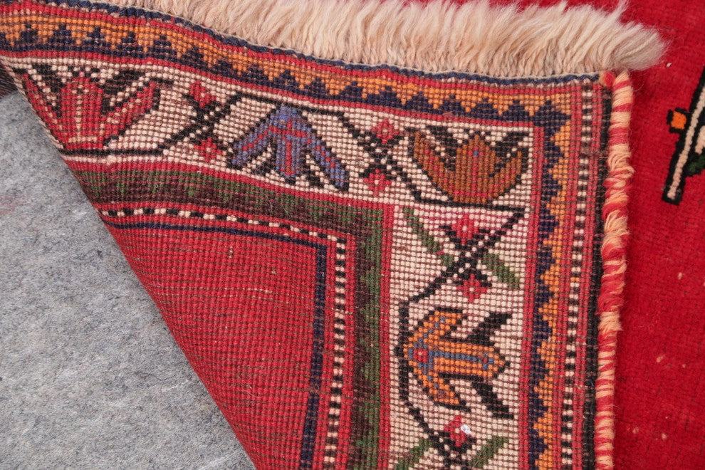 Consigned, Worn Oriental Shiraz Hand-Knotted Persian Vintage Rug, Red, 4'6"X3'8"