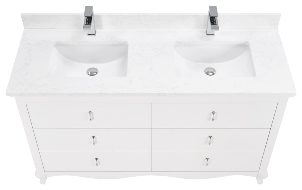 Legion Furniture WS2512 Series Bathroom Sink Vanity, White, 60", Artificial Stone Top, Double Sink