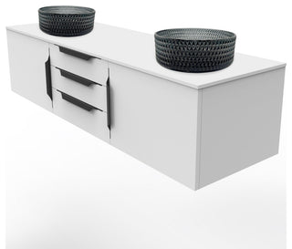 Wildsee Floating Vanity Set With Tempered Clear Glass Sink, Black, 60", White