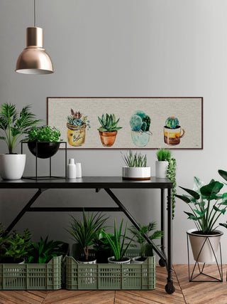 "Cuatro Cactus" Floater Framed Painting Print, Canvas, 60"x20"