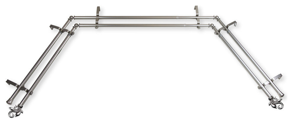 Giles 13/16" Bay Window Double Curtain Rod, Satin Nickel