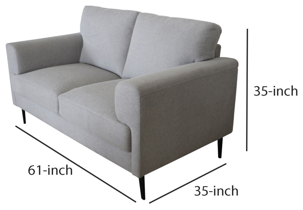 Benzara BM250345 Loveseat With Fabric Upholstery and Sleek Metal Legs, Gray
