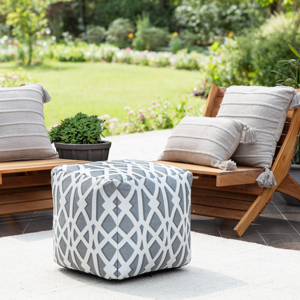 Sark Gray 18" x 18" x 18" Gray and Ivory Pouf