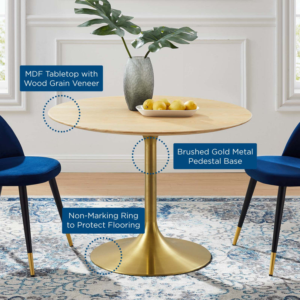 Tulip 40" Wood Dining Table-Gold Natural
