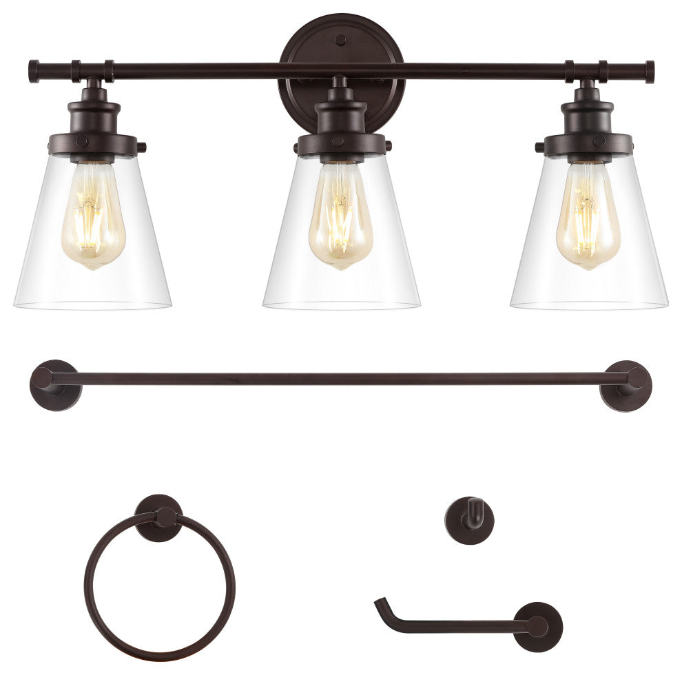 3-Light Traditional Vanity Light With Bathroom Hardware Accessory Set, 5-Piece