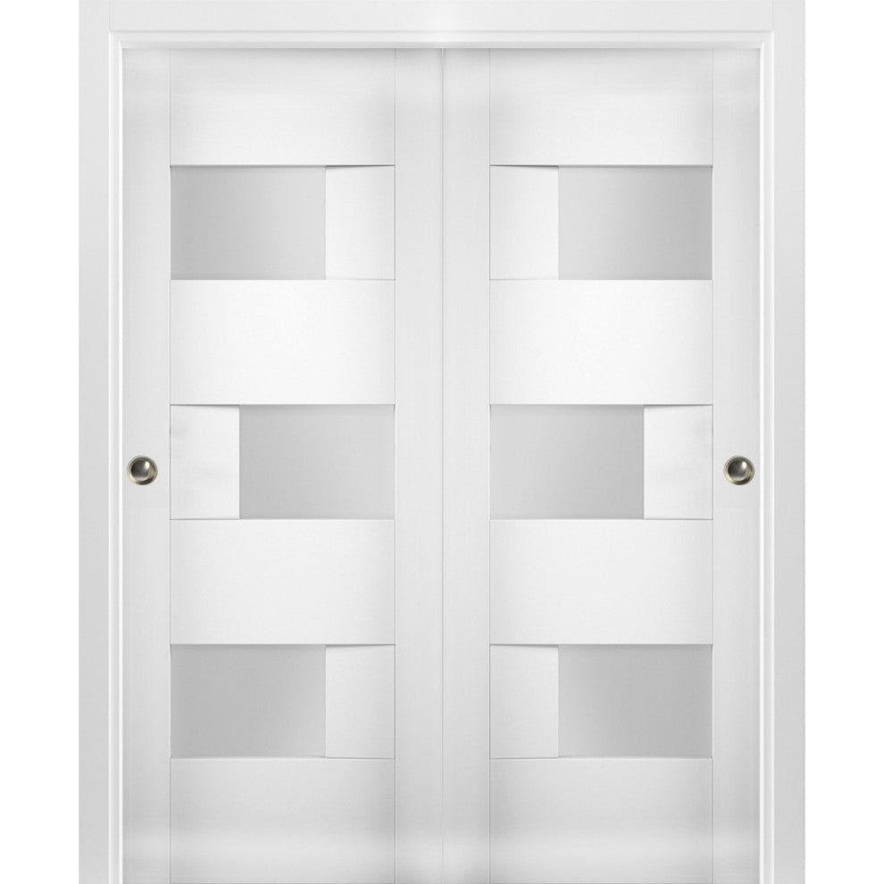 Sliding Closet Glass Bypass Doors / Sete 6933 White Silk / Rails, 36" X 84" ( 2* 18x84)