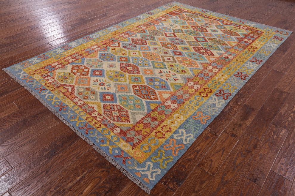 Reversible Kilim Flat Weave Rug 6' 6" X 9' 10" Q8291