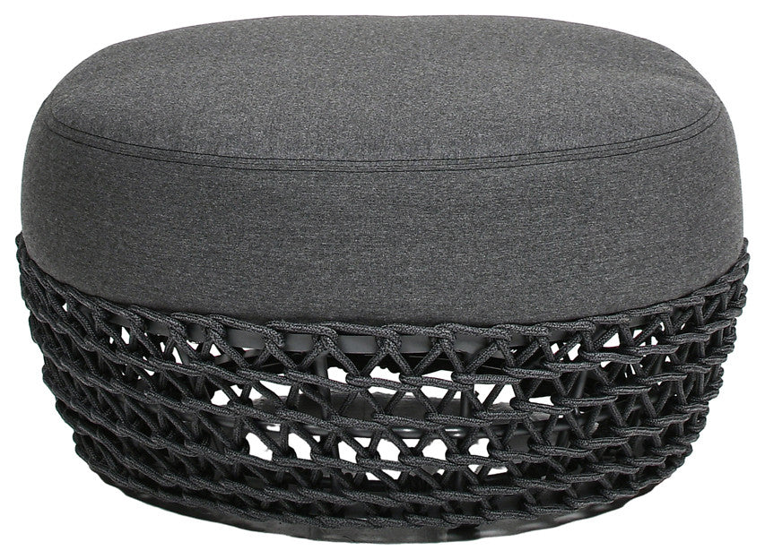 Willow 25" Outdoor Ottoman with Rope Details, Graphite Gray-Black Sunbrella Acrylic