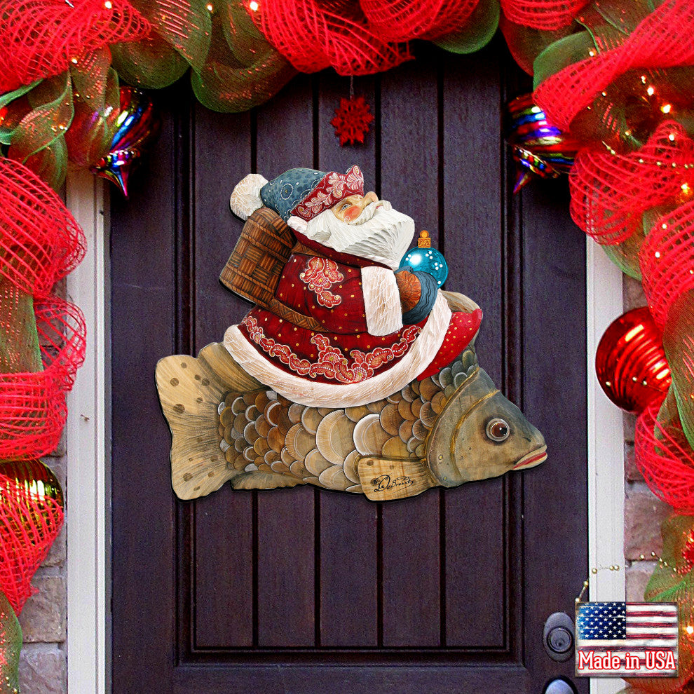 Golden Fish Santa Wooden Door Hanger