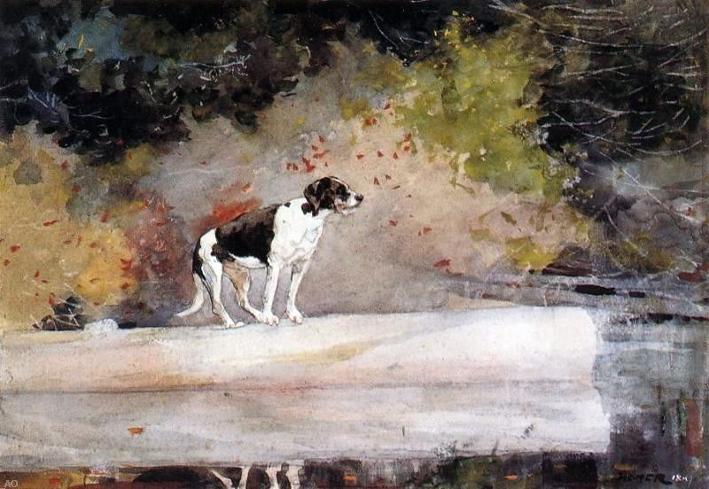 Winslow Homer Dog on a Log, 18"x27" Wall Decal