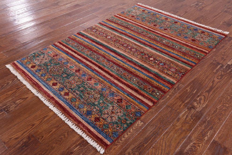 4' 0" X 6' 3" Khorjin Super Kazak Handmade Rug Q10464