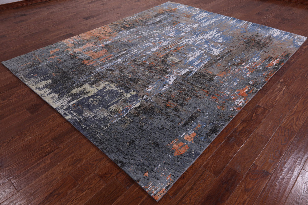 8' 1" X 10' 1" Abstract Handmade Wool and Silk Rug Q8881