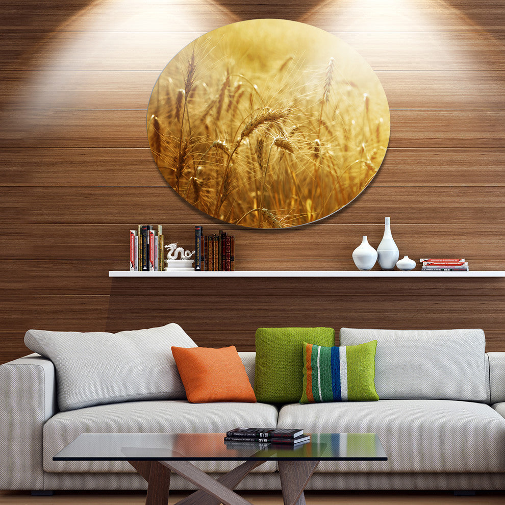 Golden Wheat Field, Landscape Wall Round Metal Wall Art, 23"