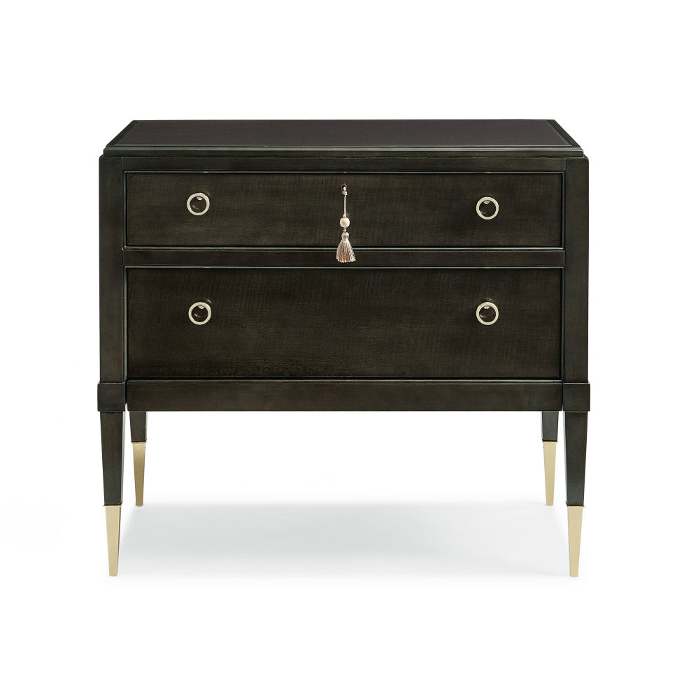 Good Evening, Charcoal 2-Drawer Nightstand With Gold Ferrules