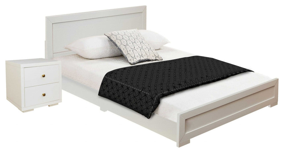 Moma White Wood Platform Full Bed With Nightstand