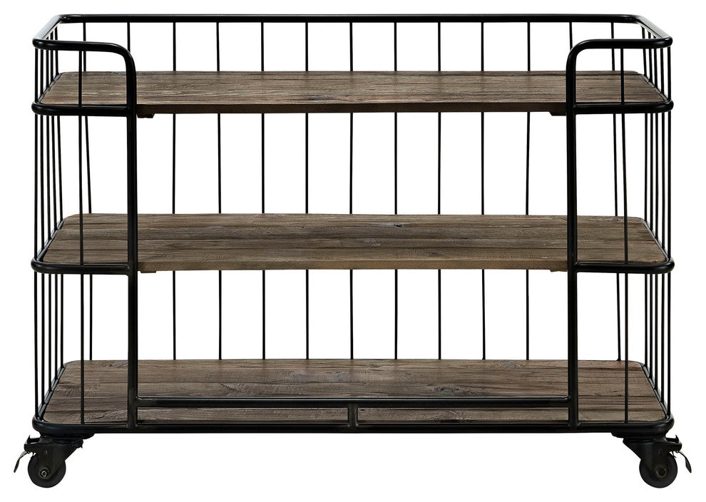 Modern Urban Contemporary Rack Stand With Casters, Brown Wood Steel