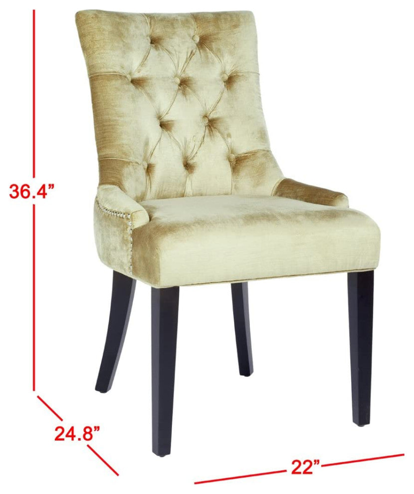 Set of 2 Dining Chair, Black Birch Wood Legs With Antique Sage Gold Linen Seat