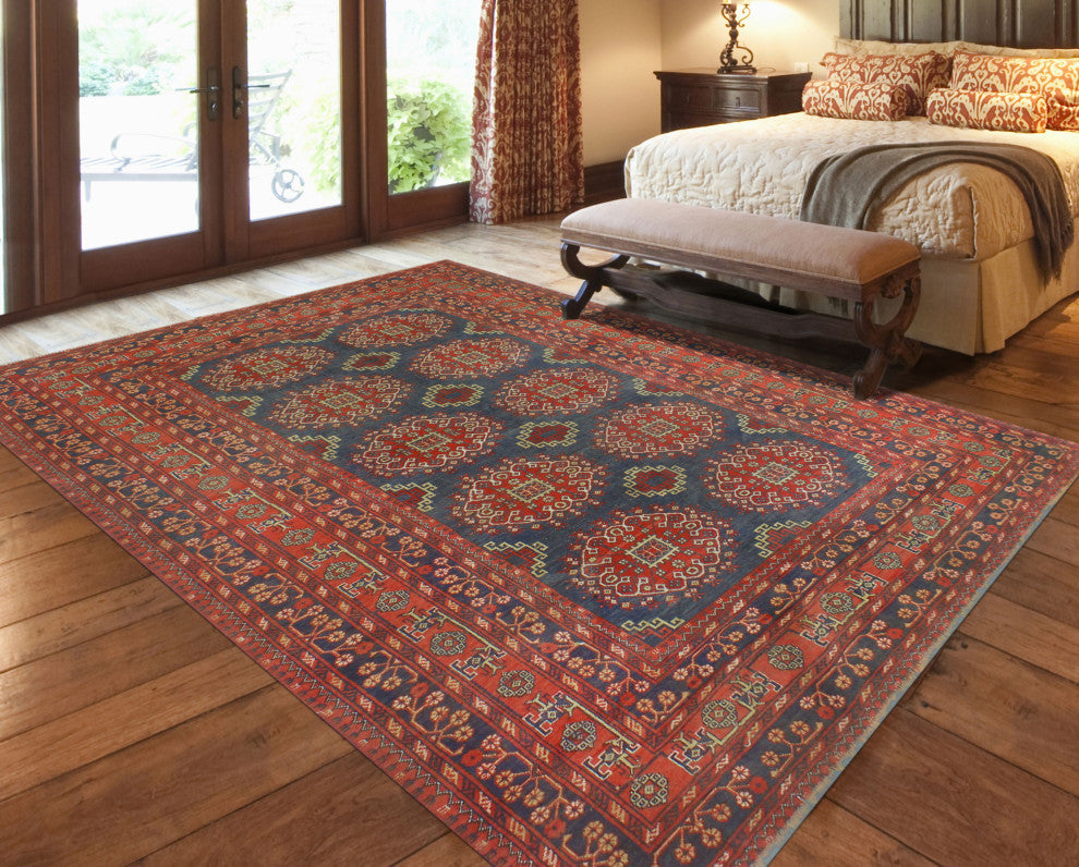 Semi-Antique Maxim Navy/Red Rug, 6'6x9'8