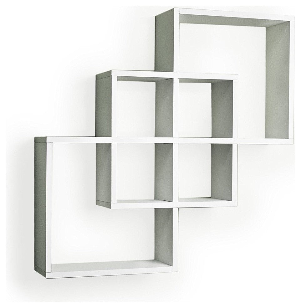 Intersecting Squares Decorative Wall Shelf, White