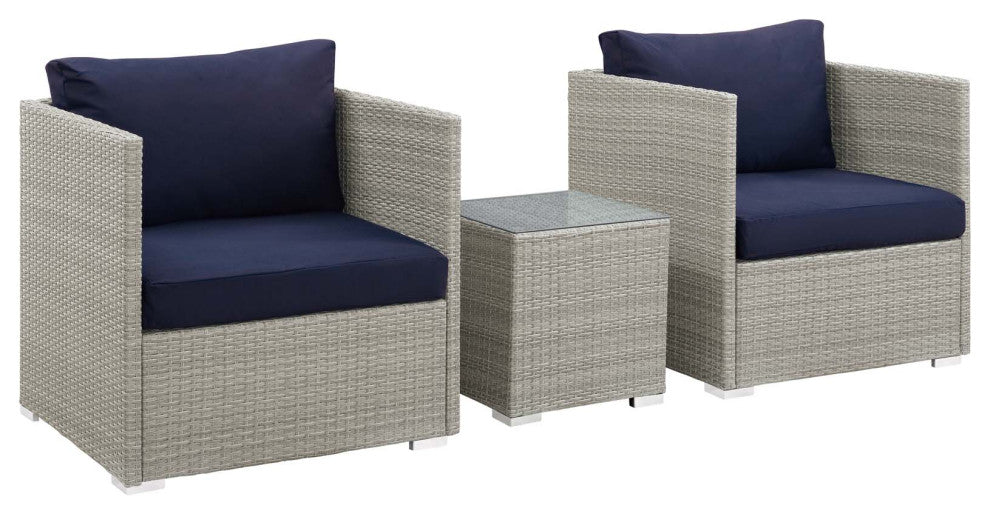 Repose 3-Piece Outdoor Patio Sunbrella Sectional Set Light Gray Navy