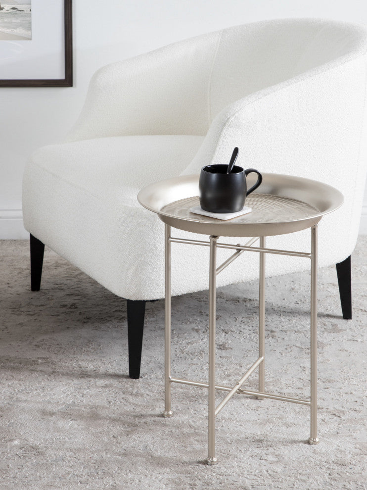 Mahdavi Round Metal Accent Table, Silver, 16.5x16.5x20.5