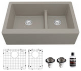Karran Farmhouse Quartz 34" Double Offset Bowl Sink Kit, Concrete
