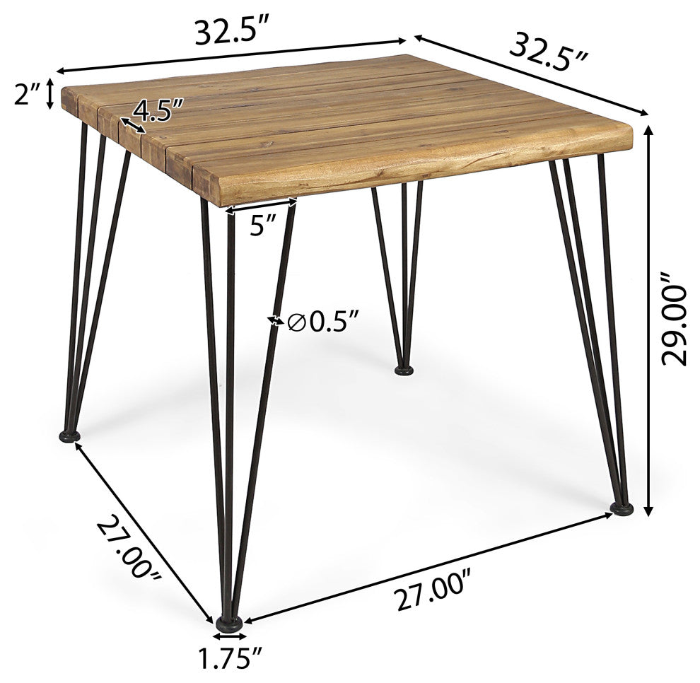 GDF Studio Audrey Indoor Acacia Wood Dining Table, Teak Finish/Rustic Metal