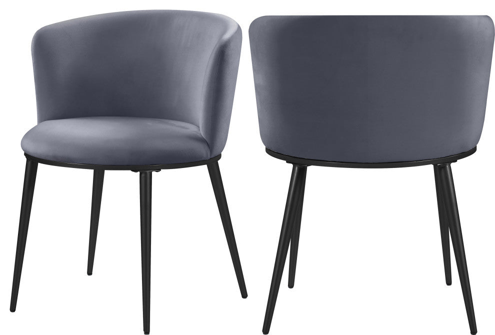 Skylar Dining Chair, Set of 2, Gray Velvet, Matte Black Iron Legs