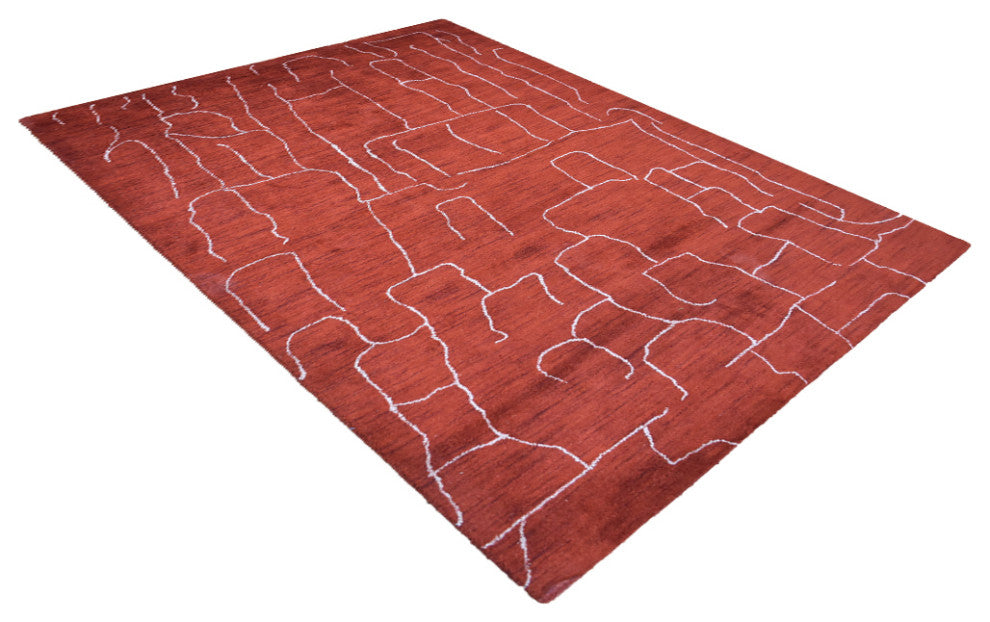 HAND KNOTTED LOOM SILK ECO-FRIENDLY RUG-6'x9',Rectangle,Red White,Contempor