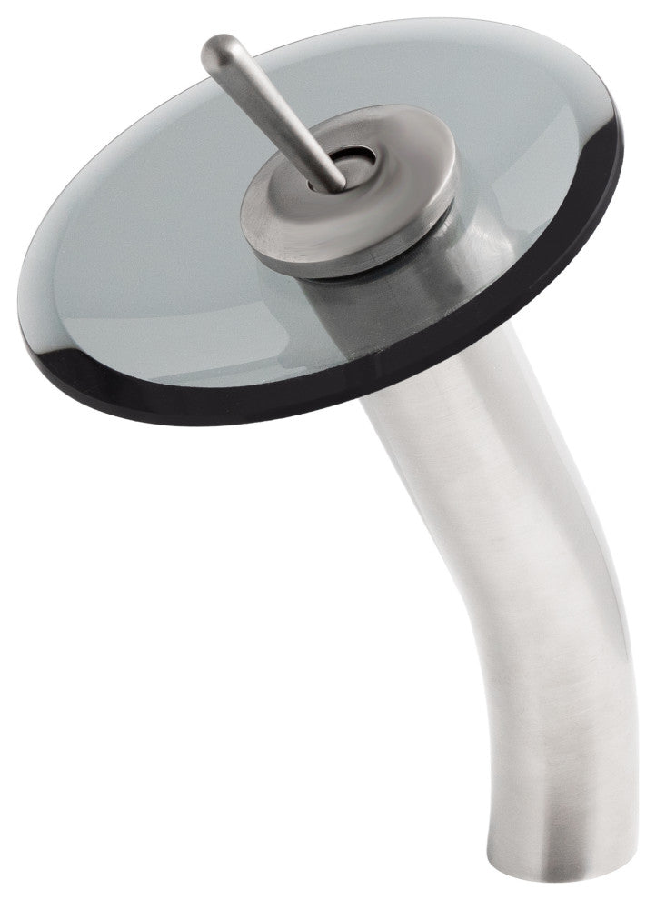 Nera Round Clear Slate Grey Glass Vessel Bath Sink Combo with Faucet and Drain, Brushed Nickel