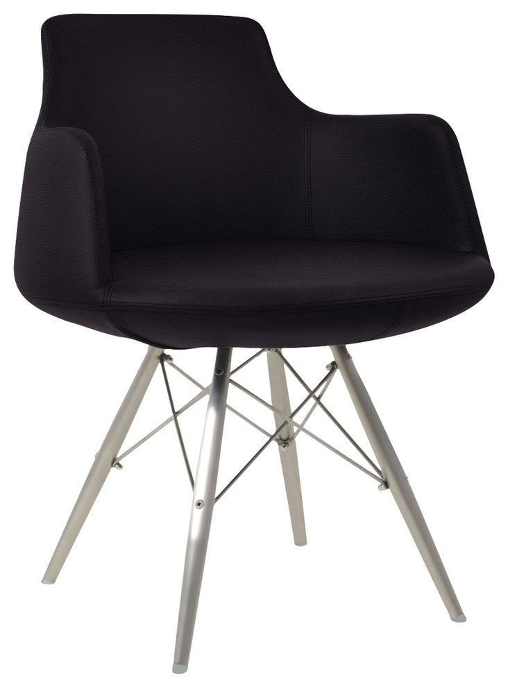 Dervish Mw Chair, Stainless Steel Base, Black Leatherette