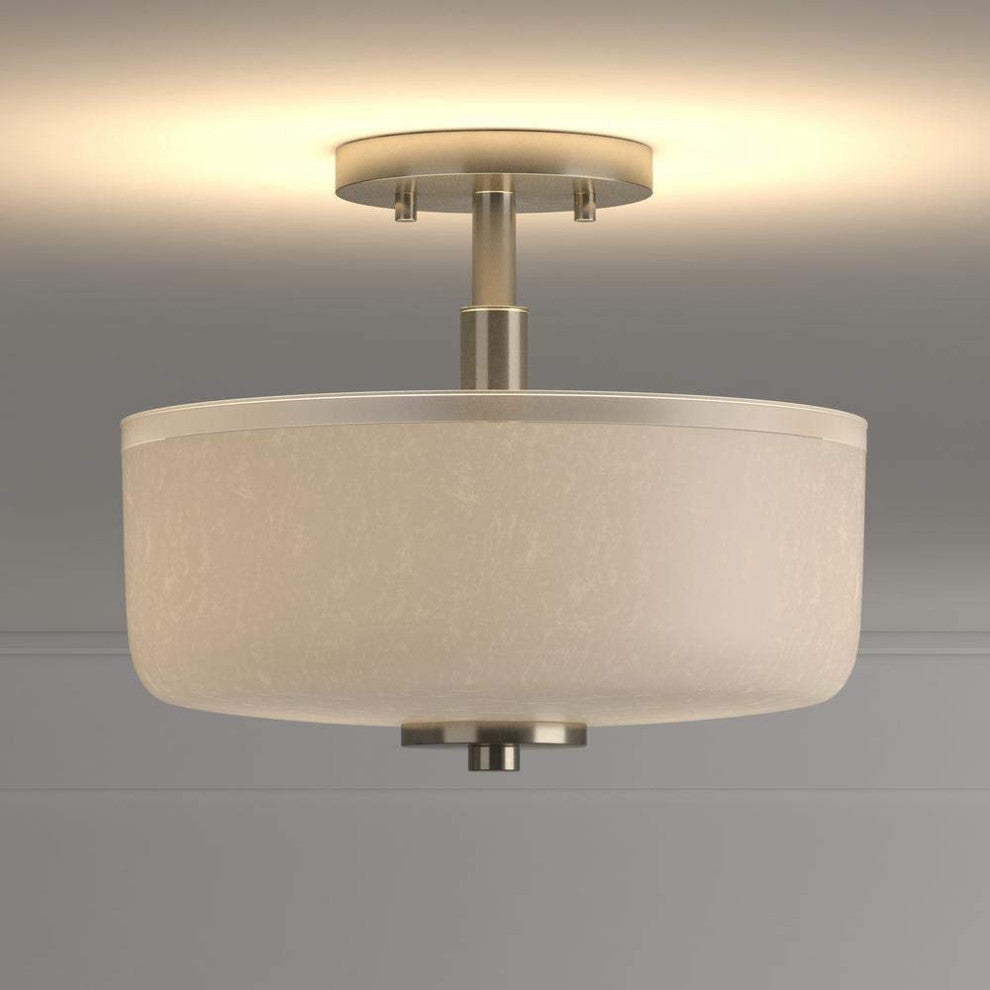 Brushed Satin Nickel Semi Flush Mount Light With Textured Glass