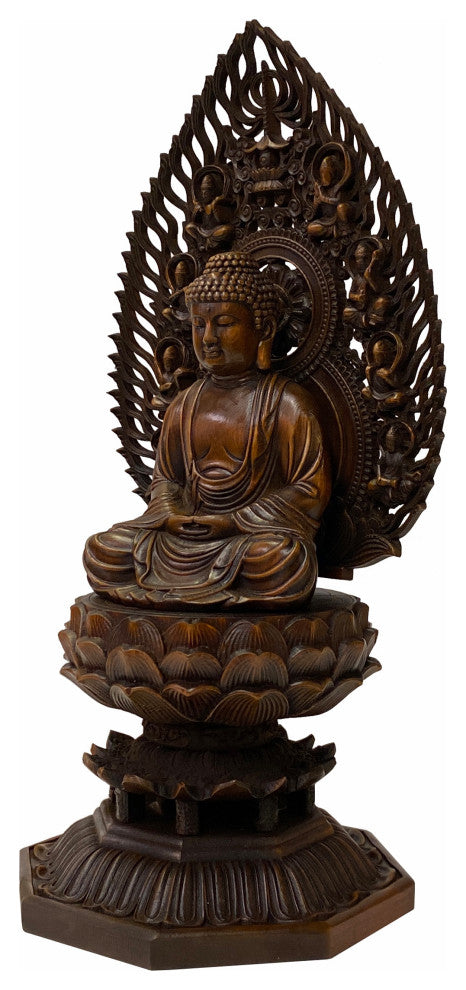 Chinese Brown Sitting Buddha Gautama Amitabha Shakyamuni Wood Statue Hws1762