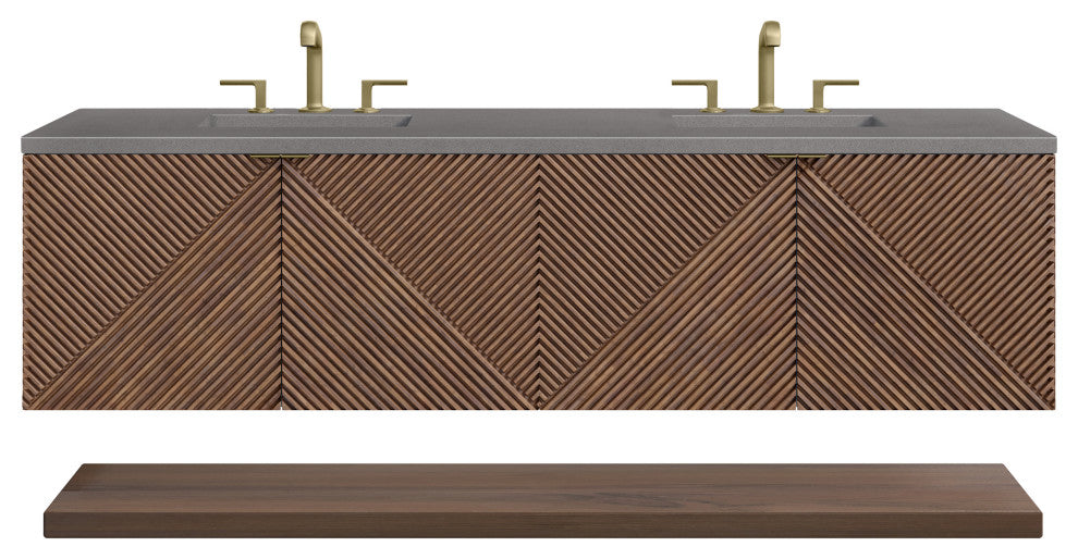 Marcello 72" Double Vanity, Chestnut, Grey Expo