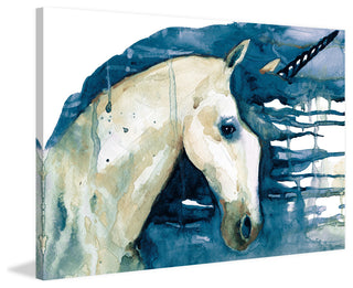 "Blue Unicorn" Painting Print on Wrapped Canvas, 24"x16"