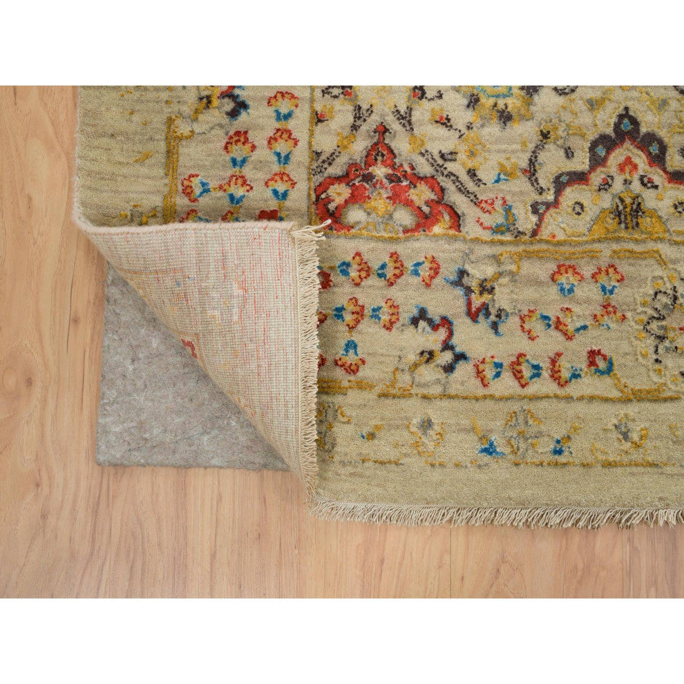 Beige, THE SUNSET ROSETTES, Hand Knotted Wool And Pure Silk, Rug, 8'2"x10'2"